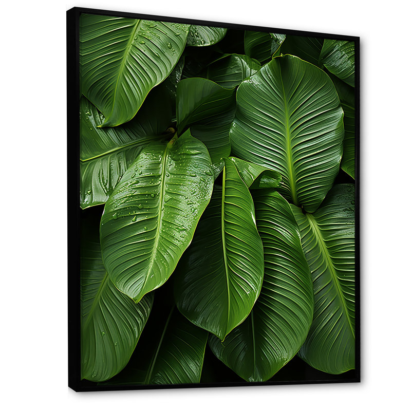 Emerald Exotic Embrace Palmscape sur toile, Cadre flottant noir, H 44 po x l 34 po x P 1,5 po