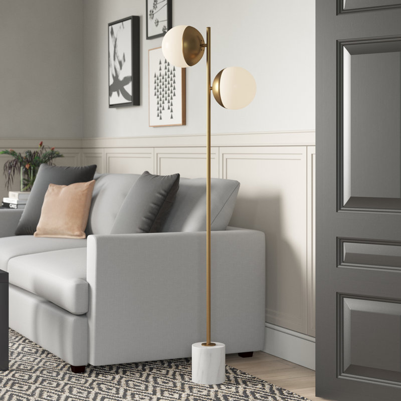 Lampe sur pied à branches 62,5 po Yearby, Blanc givré, Laiton