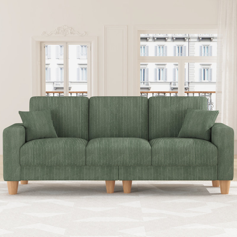  Oversize Sofa 101-inch Corduroy Sofa with 3 Seats, No Tool Assembly,Solid Wood Frame and Solid Wood Legs-Green, Green