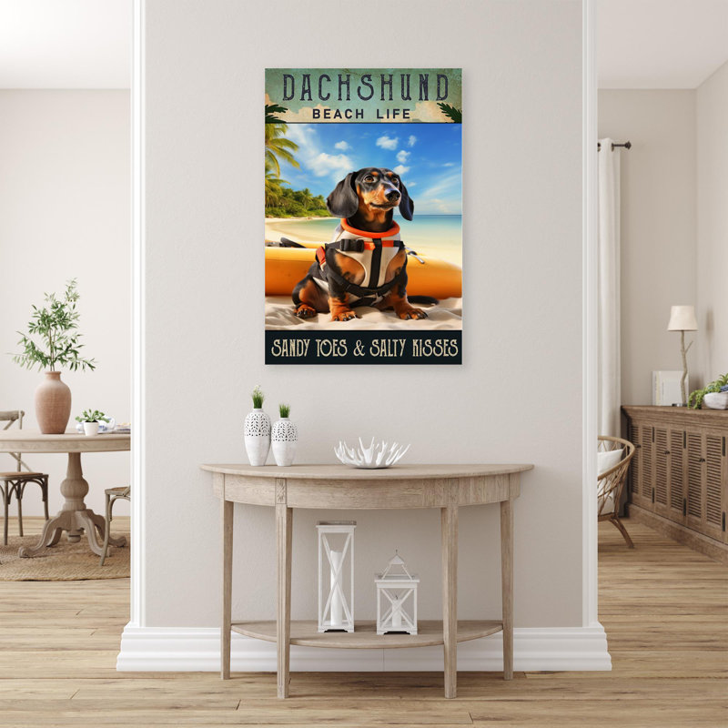 Maikl Dachshund Beach Life - 1 pièce, reproduction d'art graphique sur toile tendue, L 11 po x H 14 po