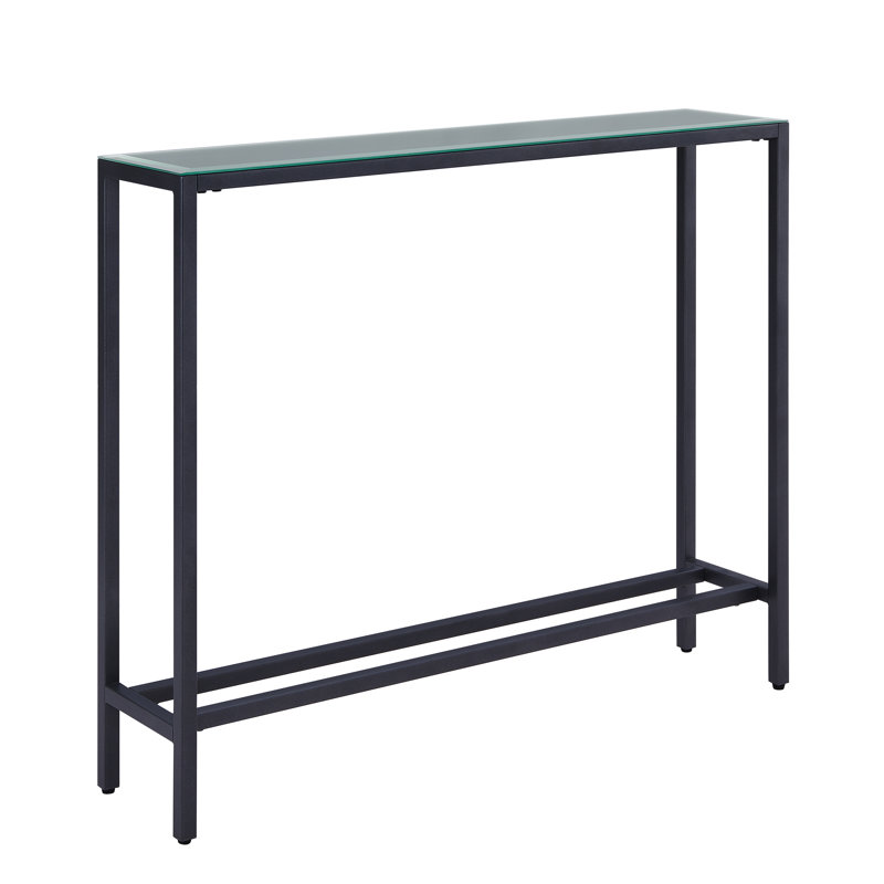 Console étroite et longue avec plateau en miroir Lathem, Gris, H 30 po x l 36 po x P 8 po