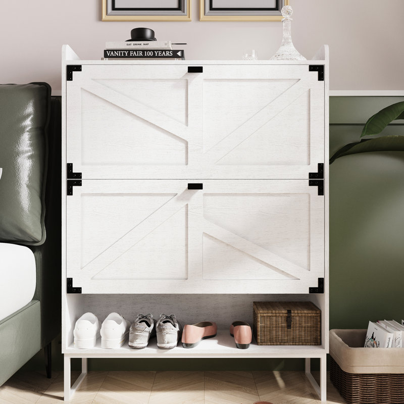 Rangement à chaussures pour hall d'entrée avec 2 tiroirs rabattables, blanc, thématique, armoire de rangement blanche