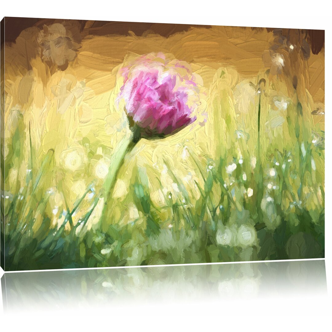 Leinwandbild "Rosa Gänseblümchen im Gras", Grafikdruck