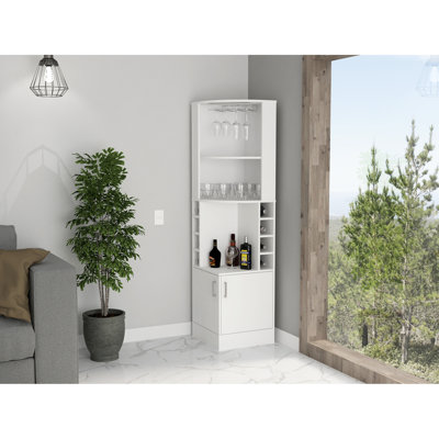 White 8 Bar Cabinet With Organized Storage And Attractive Look Capacity Extra Shelf For Display