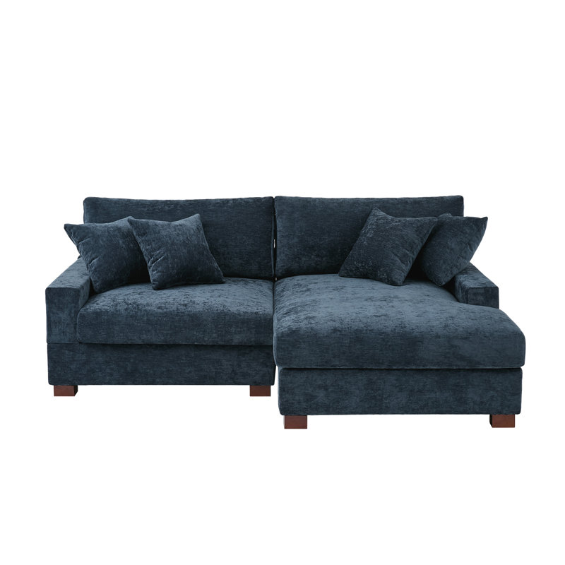 2 - Piece Upholstered Blue Chenille Modular Sectional Sofa with Armrests & Throw Pillows, Right Hand Facing, Blue Chenille