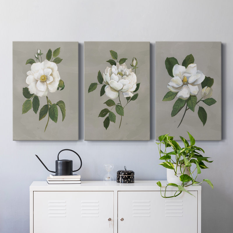 Botanical Magnolia - ensemble de 3 reproductions sur toiles tendues, H 18 po x l 36 po x P 1 po