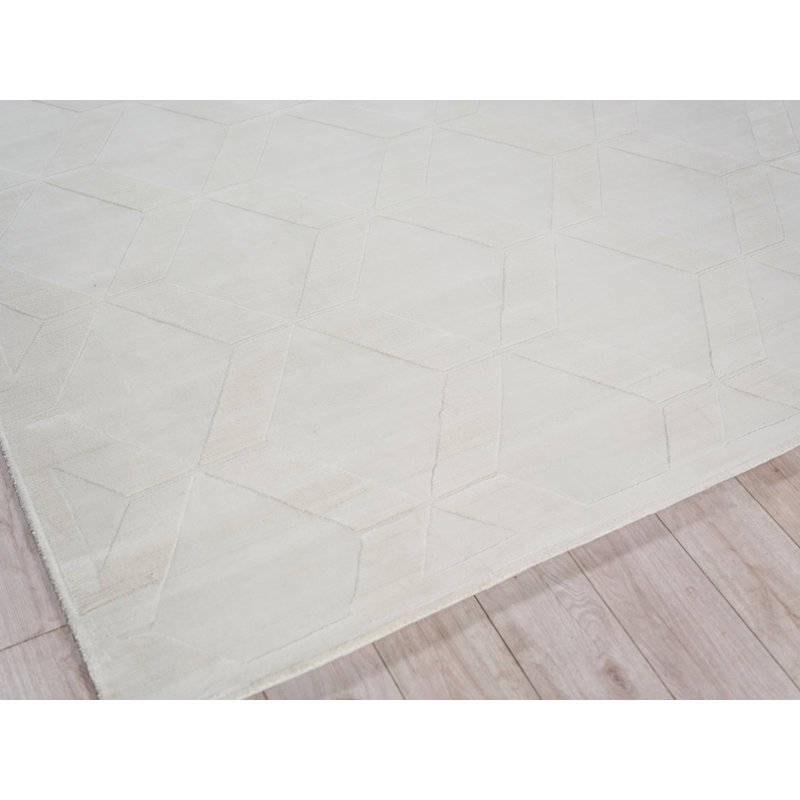 Brunello Modern Handmade Silky Nylon White Area Rug, Rectangle 6' x 9'