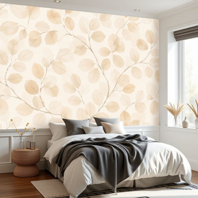 Papier peint adhésif autocollant sans soudure Lunaria sec, aquarelle, fleur de mariage d'hiver, papier autocollant amovible Boho, décoration murale pour salon, chambre à coucher H 69 po x l 96 po