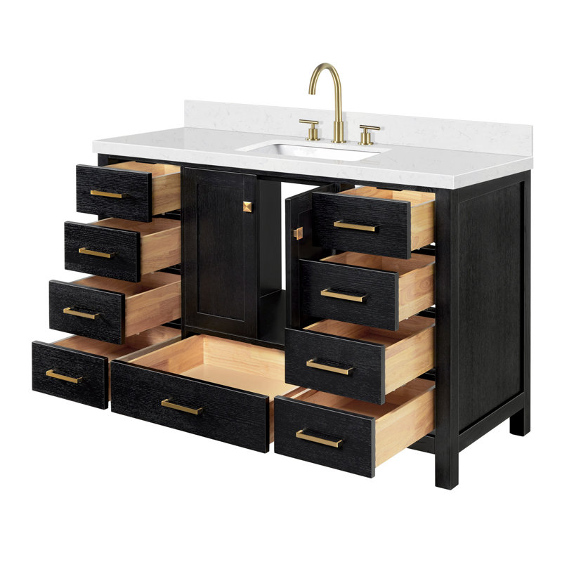 Ensemble de meuble-lavabo double 54 po Grevera, Chêne noir / laiton satiné, Rectangular