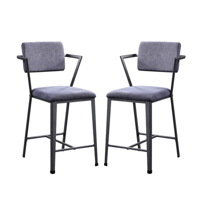 De 2 chaises à hauteur de comptoir avec structure en métal gris acier, assise rembourrée en tissu gris, dossier ouvert - profondeur et hauteur d'assise de 18 pouces, idéale pour les réunions de famille