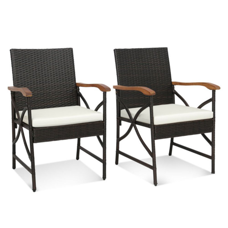 Set Of 2 Patio Wicker Chairs With Soft Zippered Cushion