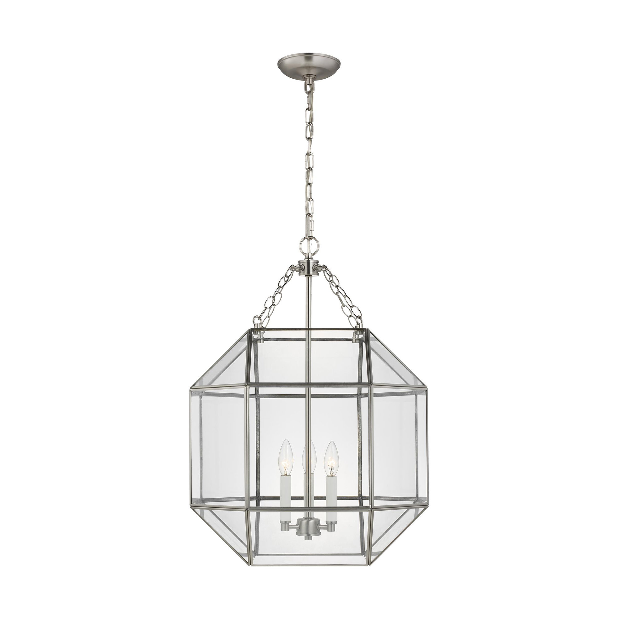 Reid 3 Light Glass Dimmable Pendant, 27.25" H x 18.5" W x 18.5" D, Clear, Brushed Nickel