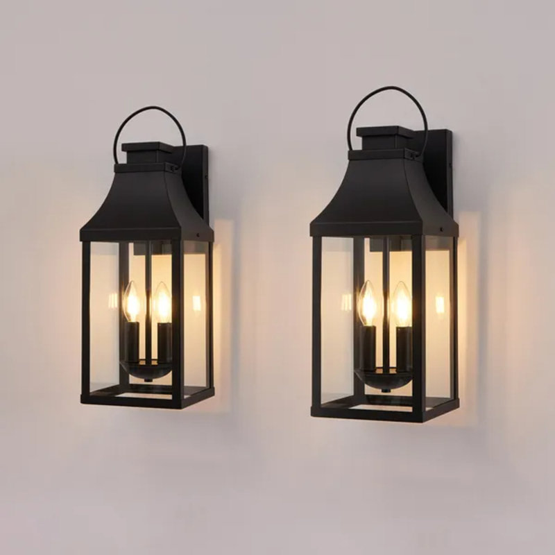 20" Outdoor Wall Light 2-pack, Modern Black Exterior Wall Sconce Lantern, Waterproof Anti-rust Porch Light With Clear Tempered Glass For Garage, Patio, Entryway (bulbs Not Included)