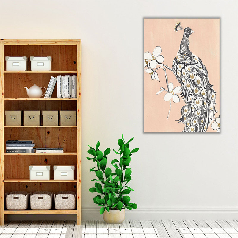 «Peacock in Gold I», reproduction d'art sur toile, H 60 po x l 40 po