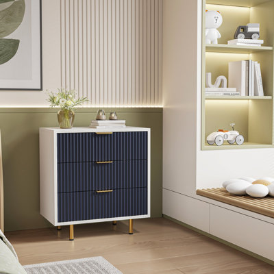 DFW 3 Drawer Dresser For Bedroom, Fluted Modern Nightstand With Deep Drawers, Chest Of Drawers With Wide Top, Wooden Dresser Organizer, Side Table