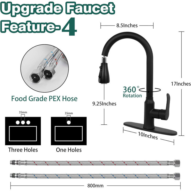 Matte Black Stainless Steel Pull-Down Kitchen Faucet with Soap Dispenser