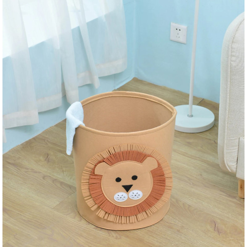 Beige Lion Felt Kids Storage And Laundry Basket 13.78" X 14.57"