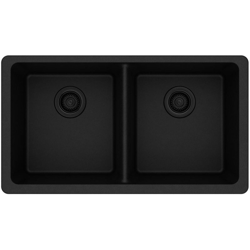 Évier de cuisine à double cuve encastrable l 18,5 po x L 33 po Quartz Classic, Noir