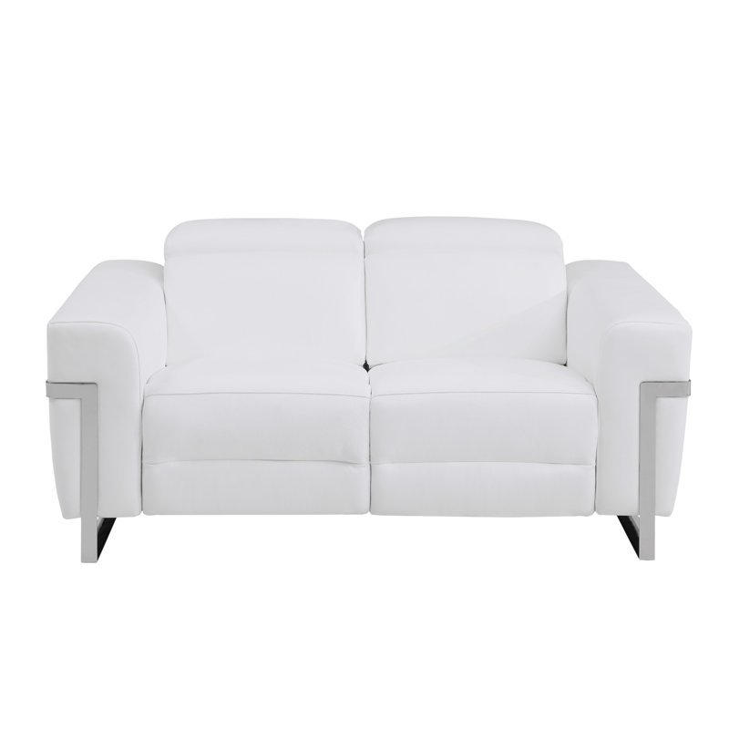 Causeuse en cuir italien avec fauteuil inclinable Global United, Blanc