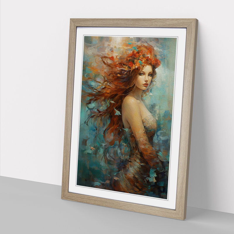 Mermaid Abstract Framed Print, Oak , 46cm H x 34cm W x 2cm D