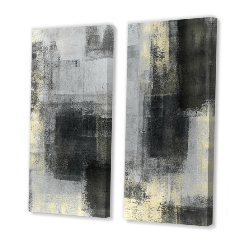«Gray and Beige Modern Art», ensemble de 2 peintures sur toiles, Toile tendue, H 20 po x l 24 po x P 1 po