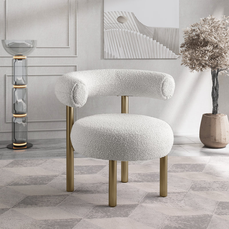 Fauteuil d'appoint Bordeaux Boucle, Laiton, Tissu crème bouclé