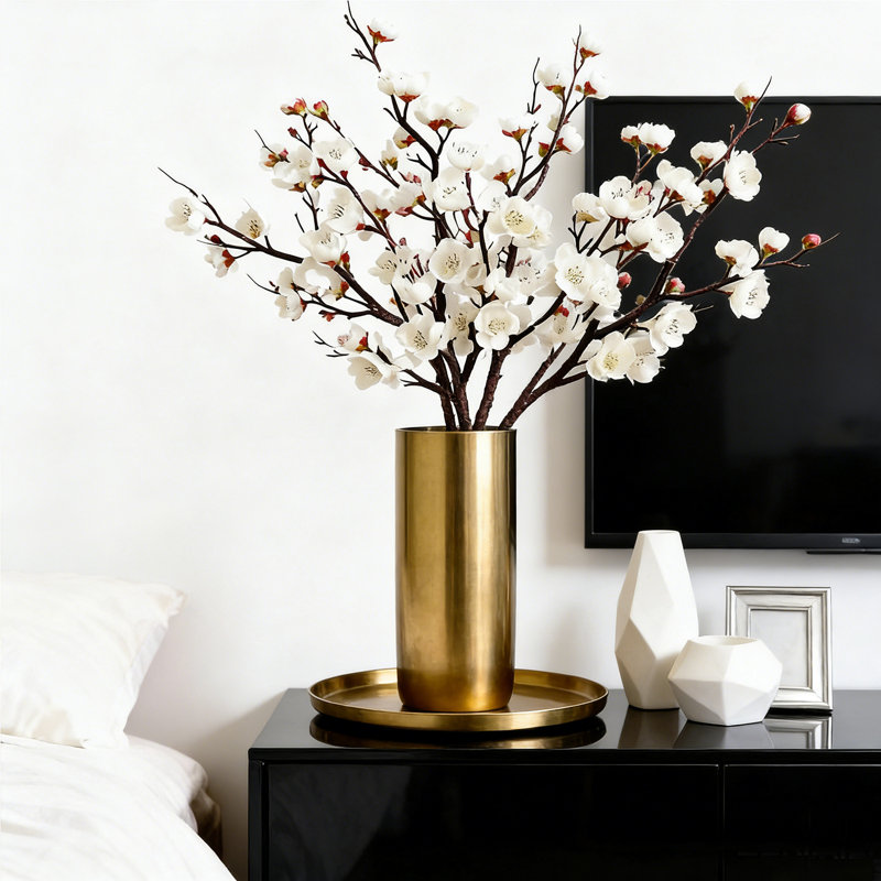 7 Pcs Faux Cherry Blossom Decor, Long Stem Artificial Flowers for Tall Vase, Cherry Blossom Tree Branches for Floral Arrangements Wedding Spring Decorations