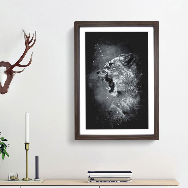 Fierce Lioness - Framed Print, Walnut Framed, 45cm H x 33cm W x 2cm D