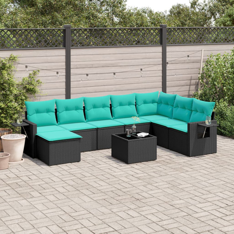  Ensemble de canapé de patio 9 pièces avec coussins en rotin de polyester noir