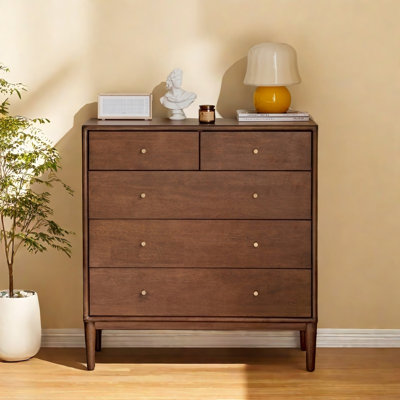 Simple Rubber Wood 5 Drawers Accent Chest