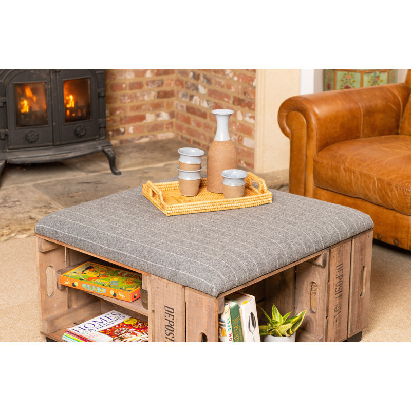 Krugerville 82cm Wide Square Striped Ottoman with Storage, Grey