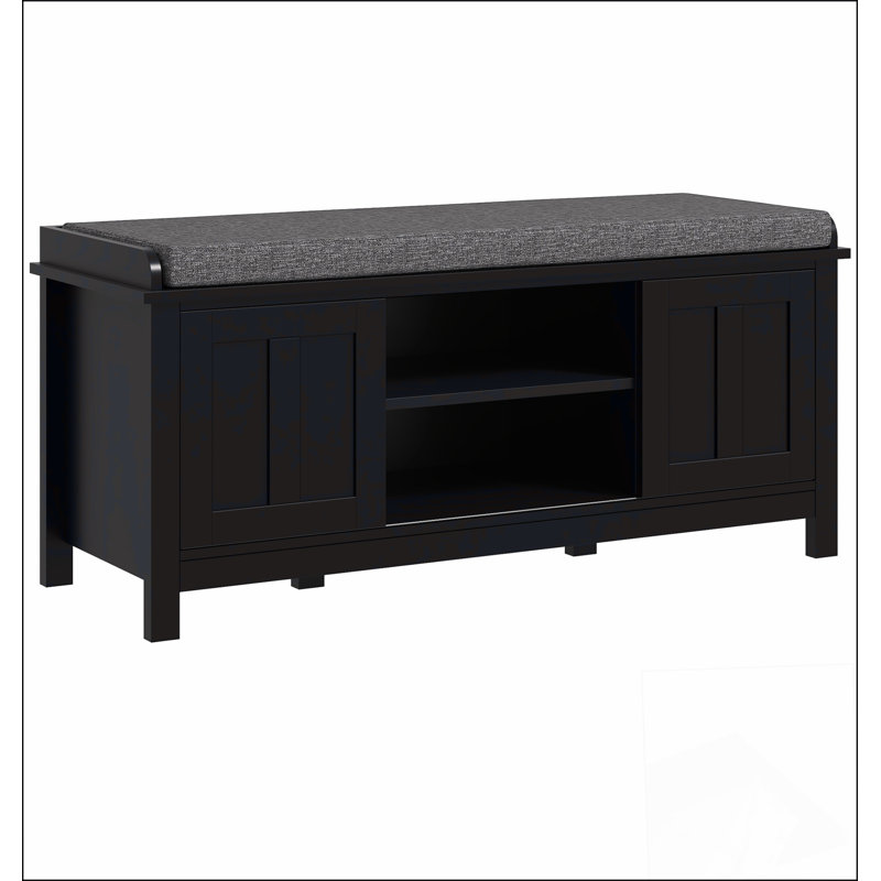 Entryway Shoe Bench Storage Ottoman with Sliding Doors, Adjustable Shelving, 6 Compartments