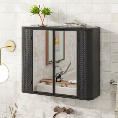 Armoire de salle de bain murale polyvalente avec portes en miroir et tablette ouverte pour le rangement