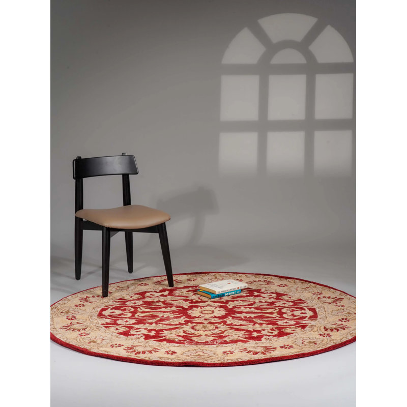 Hinnenkamp Hand Tufted Wool Eco-Friendly Area Rugs - Round, Red Gold Color, Oriental Design, High Pile Thick Handmade Anti Skid Area Rugs for Living Room, Bed Room