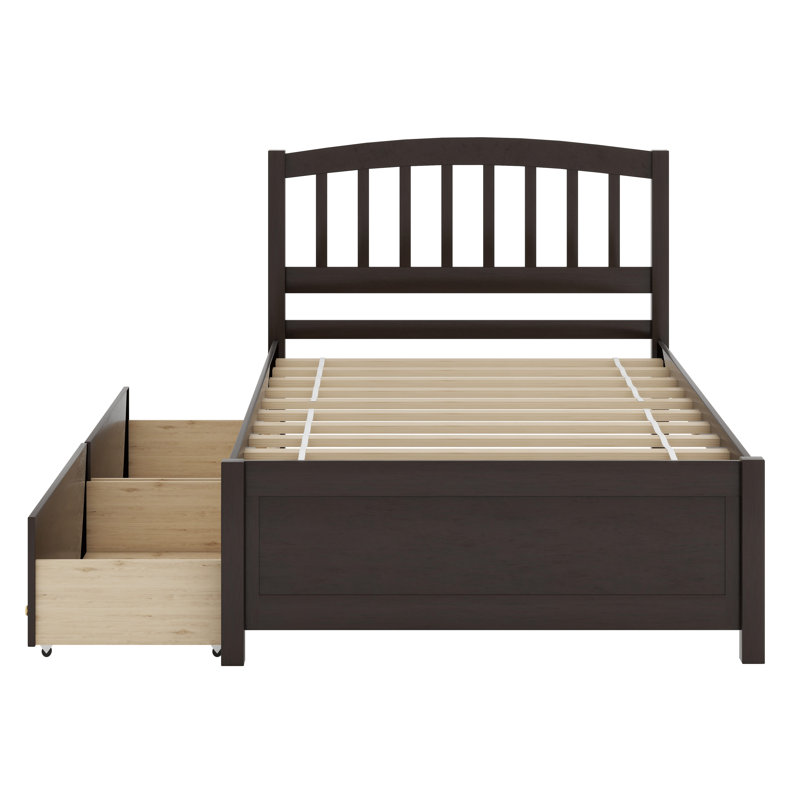 Base de lit plateforme avec tiroirs en bois, Espresso