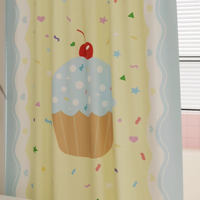 Rideau de douche en polyester, Jaune / Bleu