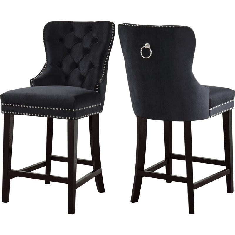 Tabouret de comptoir 26,5 po Costigan, Velours noir vivant