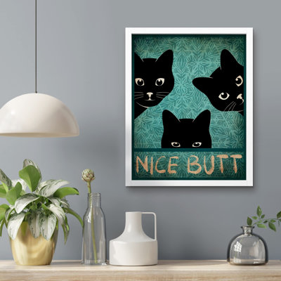 " Nice Butt Bathroom Decor Sneaky Black Cats Peeking "