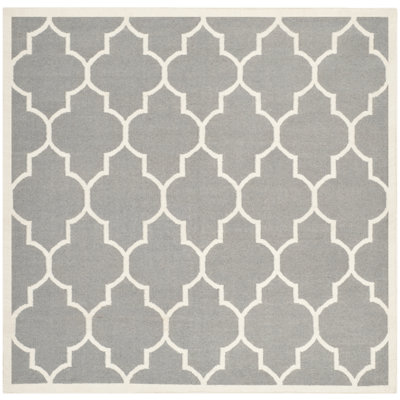 Rodgers Hand Woven Flat Weave Wool/Cotton Geometric Rug in Ivory/Gray