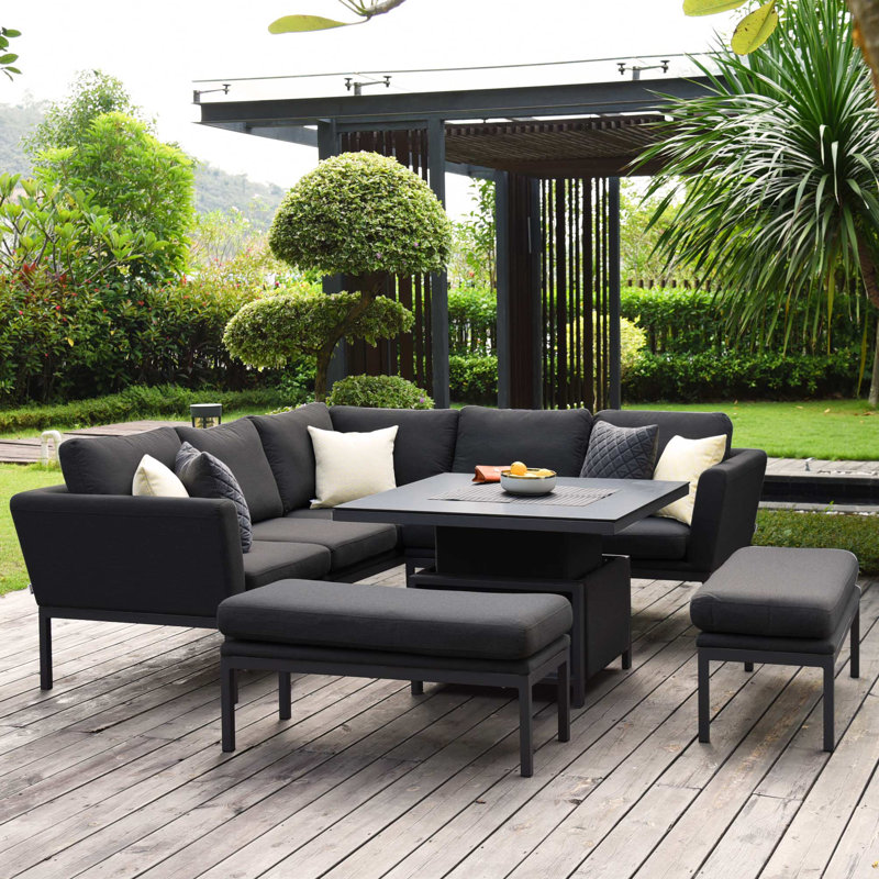 Liptak Outdoor Fabric Pulse Square Corner Dining Set - with Rising Table - Flanelle