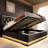 360 Degree Led Queen Size Upholstered Bed, Hydraulic Storage, Type-c, Black Pu Grandeur Bed With , Cover-482756034-482756037