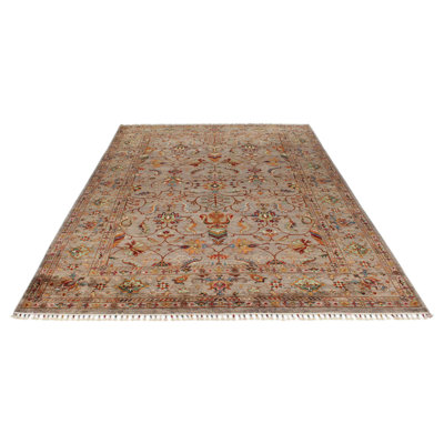 7x10 Brown and Multicolor Turkish Tribal Rug