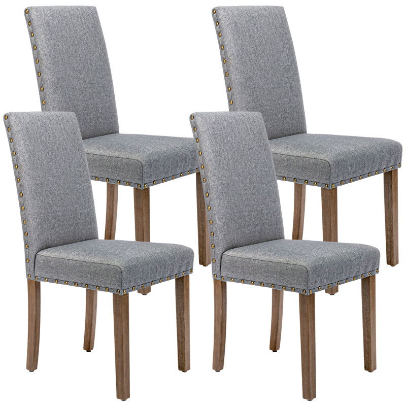 Behare Dining Chair - Modern Upholstered High Back with Nailhead Trim, 4, Gray