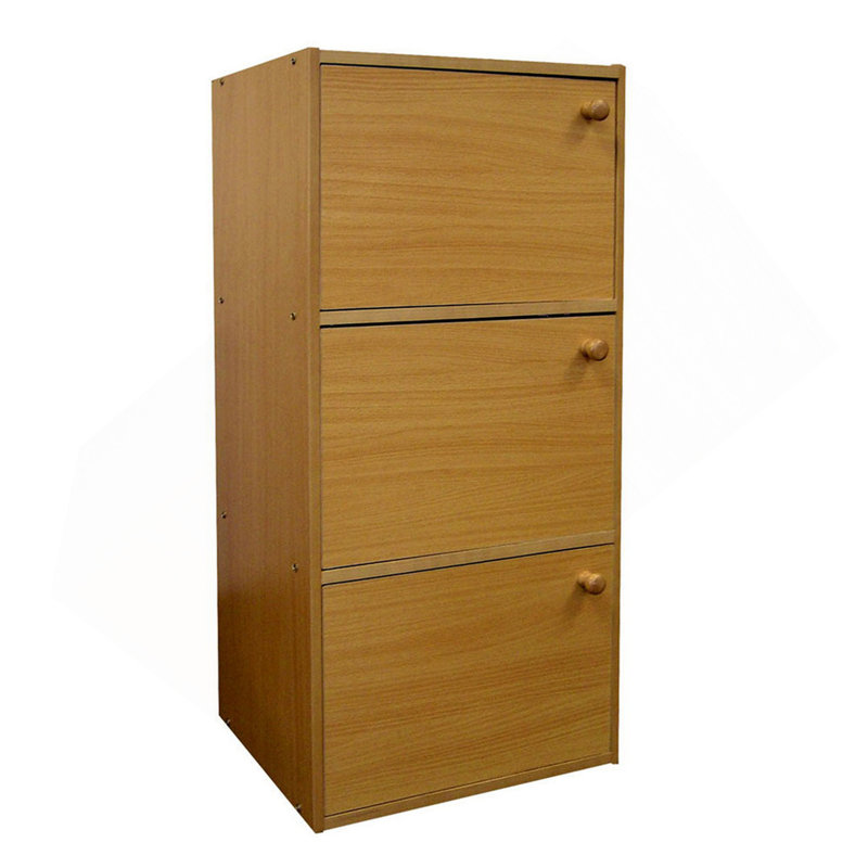 Bibliothèque / étagère en bois de 35,5 po de hauteur à 3 niveaux avec portes, finition naturelle