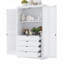 Armoire de cuisine autoportante avec portes en verre et 4 tiroirs, idéale pour le rangement et la présentation dans le salon ou le bureau personnel-1737253349
