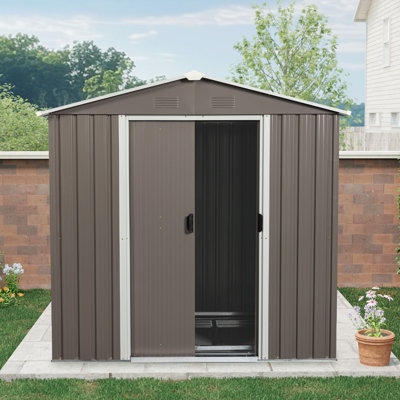6X5 Metal Outdoor Storage Shed With Window Grey