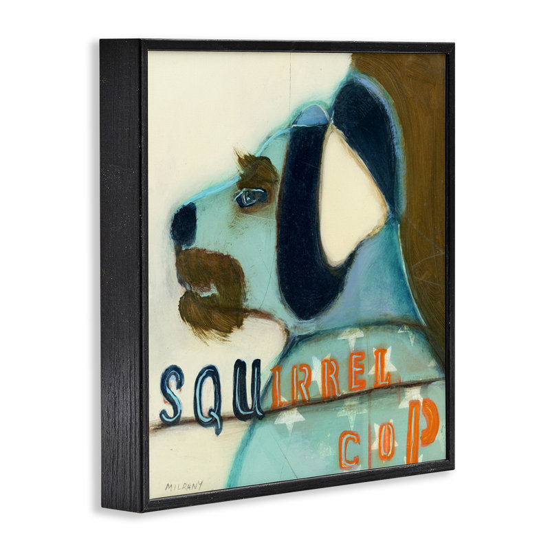 «Squirrel Cop Dog», giclée encadrée par Stacy Milrany, Giclée encadrée noir minuit, H 12 po x l 12 po