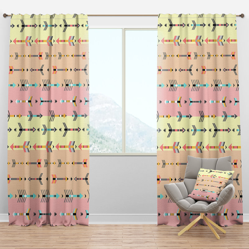 Tribal Arrows Boho Pattern - Abstract Curtain - Velvet Room darkening - 1 panel, 52"W x 120"L