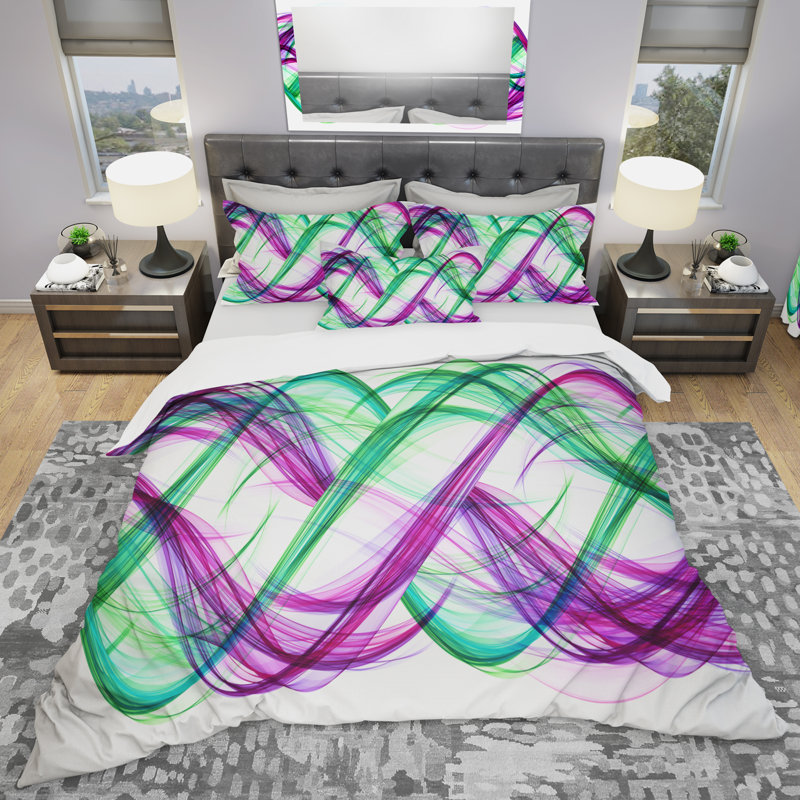 Vert et mauve - Ensemble de housse de couette abstrait - Polyester microfibre