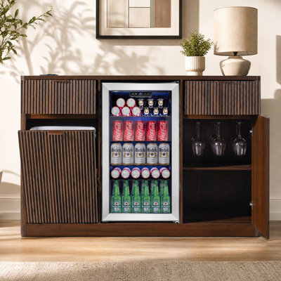 Armoire à café 59 po avec mini-réfrigérateur et poubelle inclinable
